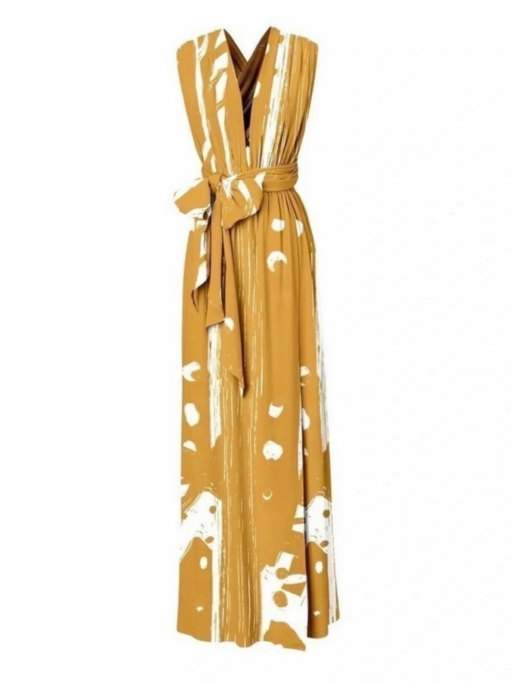Diarrablu Mustard and White Brushstroke Wrap Maxi